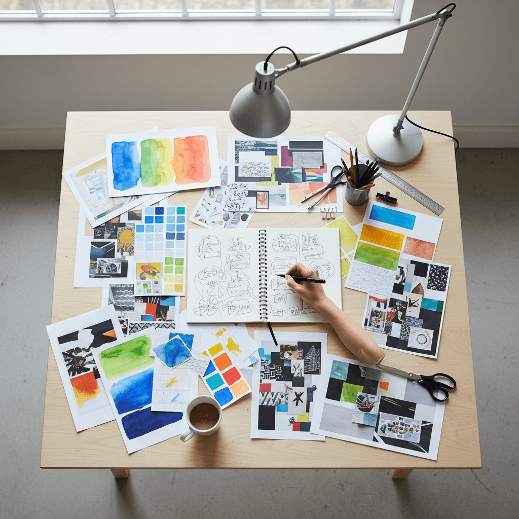 Designer sketching brand concepts during creative development phase